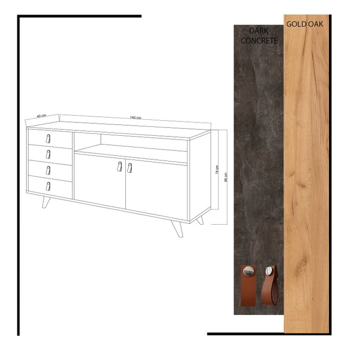 Hanah Home Consola Estilo Moderno Roble y Gris Oscuro 140x86x40 cm